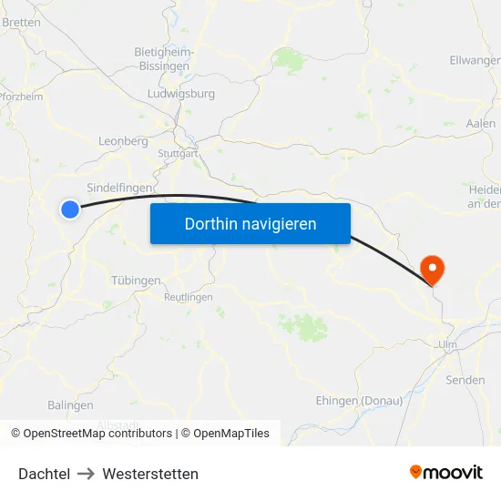 Dachtel to Westerstetten map