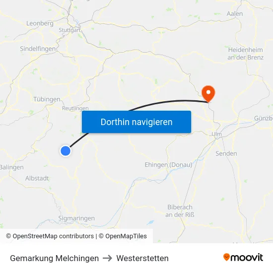 Gemarkung Melchingen to Westerstetten map