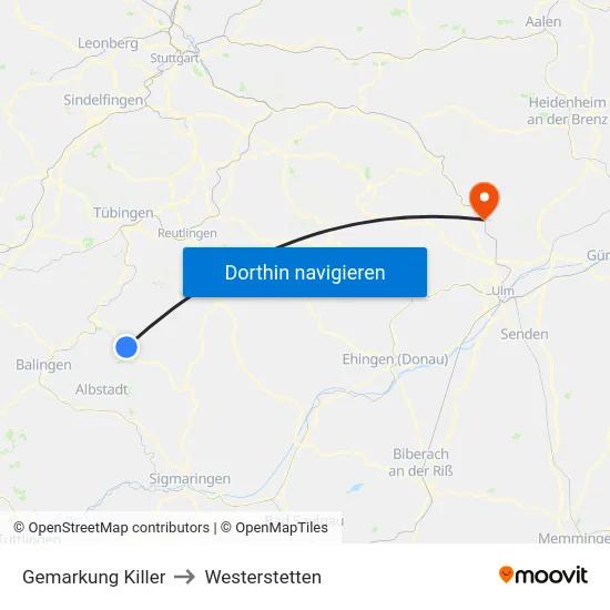 Gemarkung Killer to Westerstetten map
