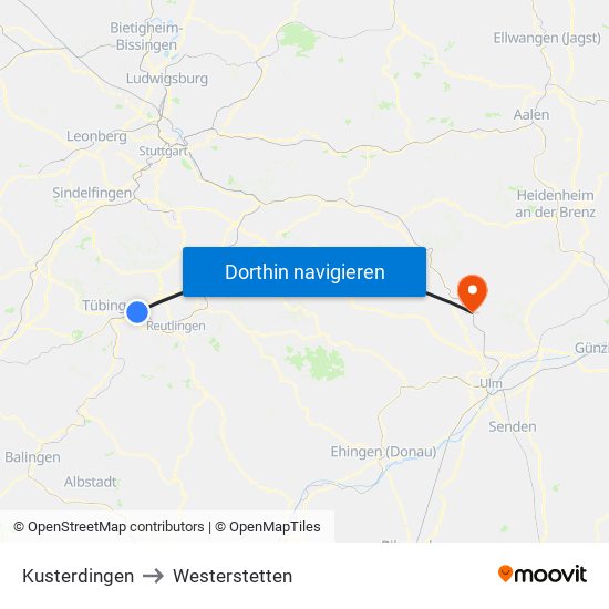 Kusterdingen to Westerstetten map