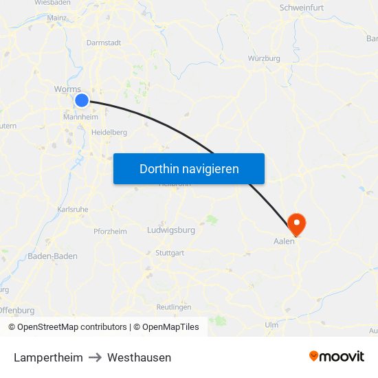 Lampertheim to Westhausen map