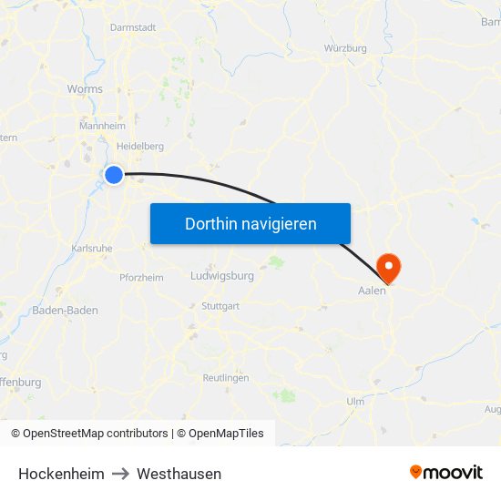 Hockenheim to Westhausen map