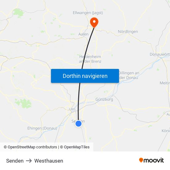 Senden to Westhausen map