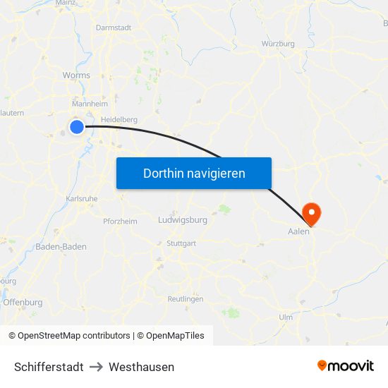 Schifferstadt to Westhausen map