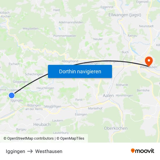 Iggingen to Westhausen map