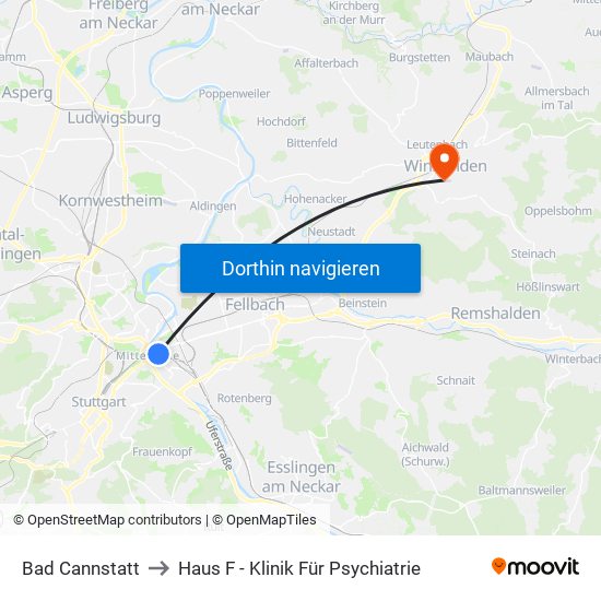 Bad Cannstatt to Haus F - Klinik Für Psychiatrie map