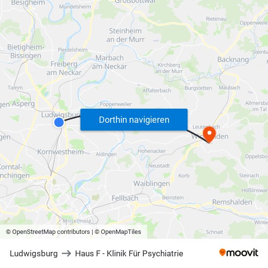 Ludwigsburg to Haus F - Klinik Für Psychiatrie map