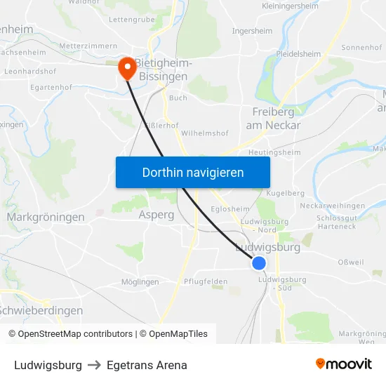 Ludwigsburg to Egetrans Arena map