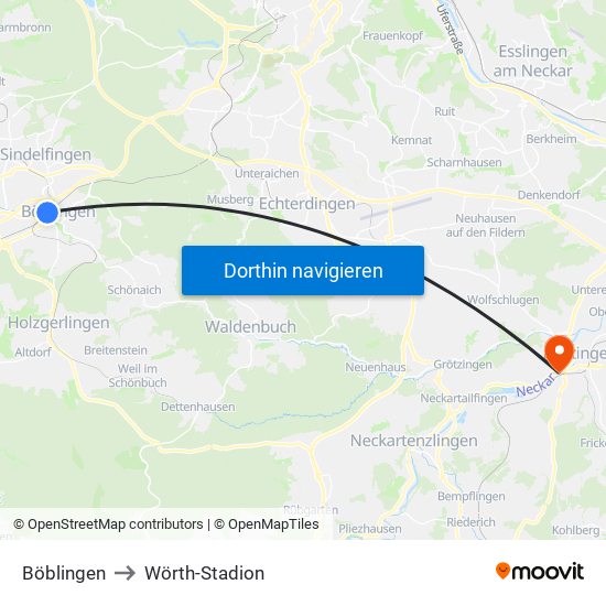 Böblingen to Wörth-Stadion map