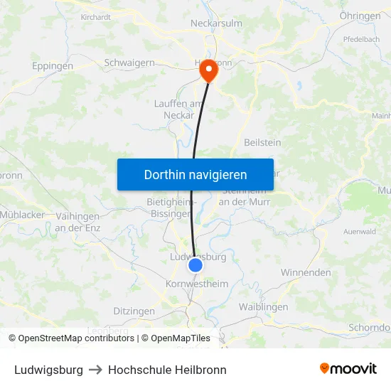 Ludwigsburg to Hochschule Heilbronn map