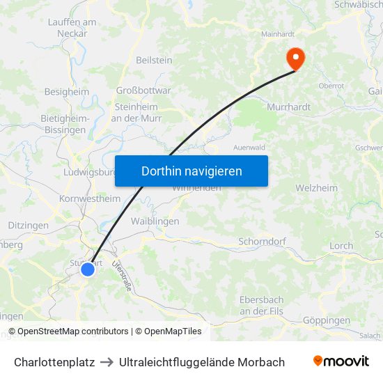 Charlottenplatz to Ultraleichtfluggelände Morbach map