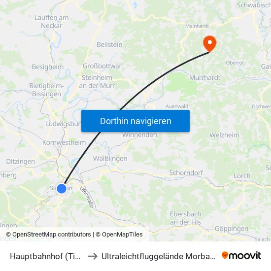 Hauptbahnhof (Tief) to Ultraleichtfluggelände Morbach map