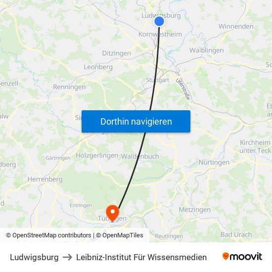 Ludwigsburg to Leibniz-Institut Für Wissensmedien map
