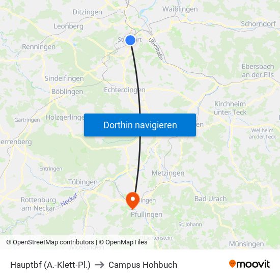 Hauptbf (A.-Klett-Pl.) to Campus Hohbuch map