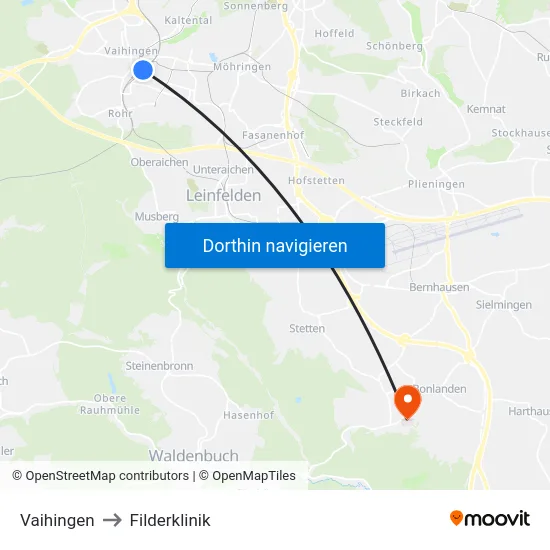 Vaihingen to Filderklinik map