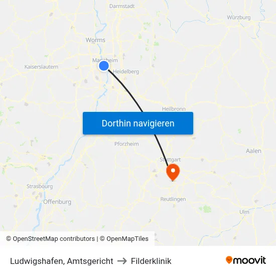 Ludwigshafen, Amtsgericht to Filderklinik map