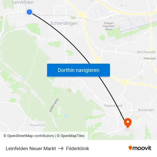 Leinfelden Neuer Markt to Filderklinik map