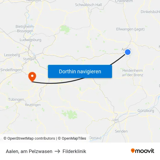 Aalen, am Pelzwasen to Filderklinik map