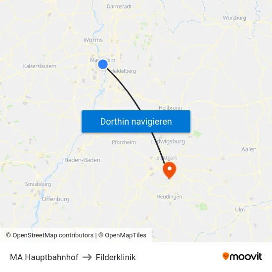 MA Hauptbahnhof to Filderklinik map
