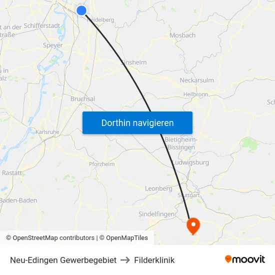 Neu-Edingen Gewerbegebiet to Filderklinik map