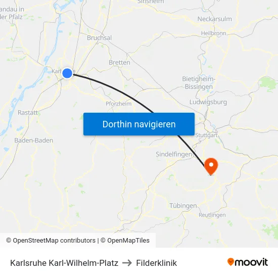 Karlsruhe Karl-Wilhelm-Platz to Filderklinik map