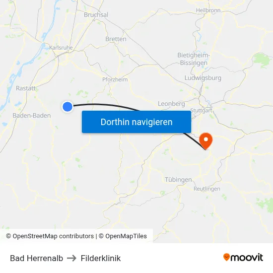 Bad Herrenalb to Filderklinik map
