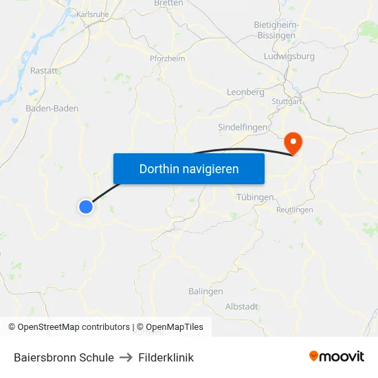 Baiersbronn Schule to Filderklinik map