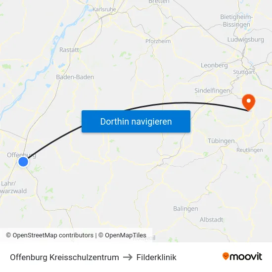 Offenburg Kreisschulzentrum to Filderklinik map