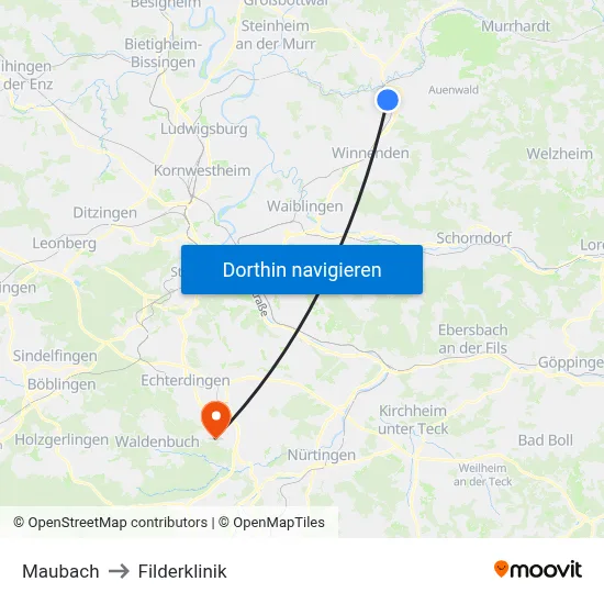 Maubach to Filderklinik map