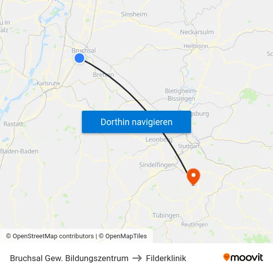 Bruchsal Gew. Bildungszentrum to Filderklinik map