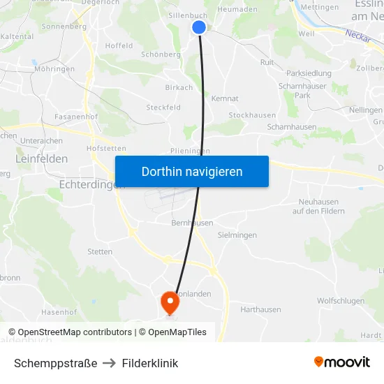 Schemppstraße to Filderklinik map