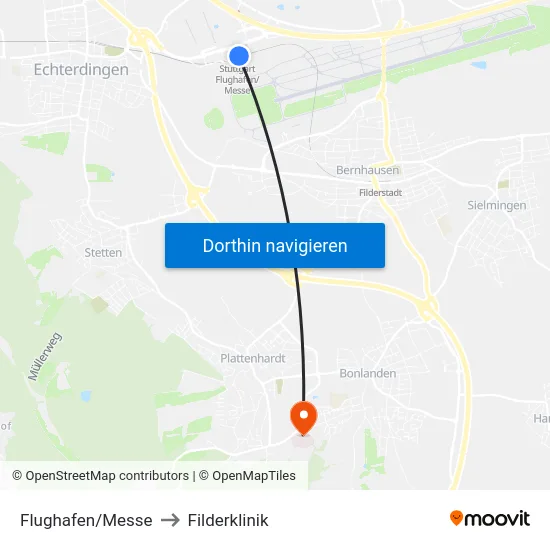 Flughafen/Messe to Filderklinik map