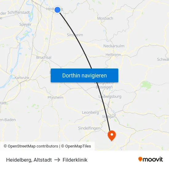 Heidelberg, Altstadt to Filderklinik map