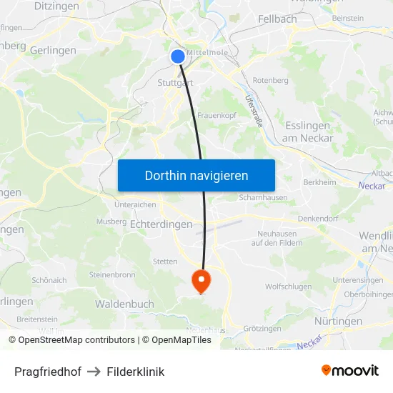Pragfriedhof to Filderklinik map