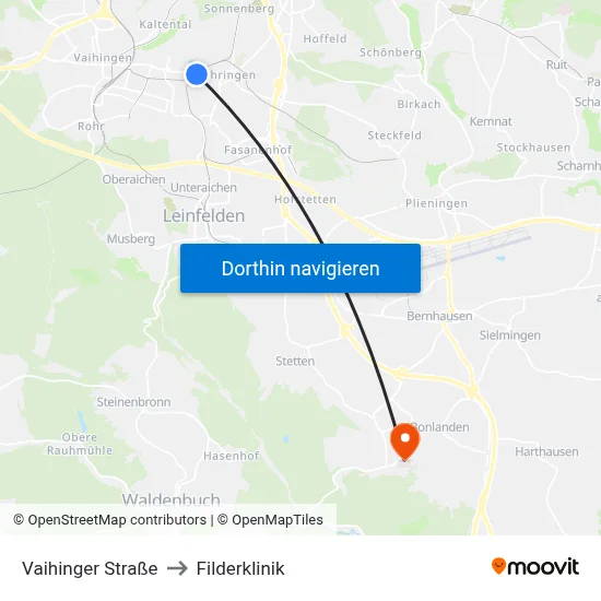 Vaihinger Straße to Filderklinik map
