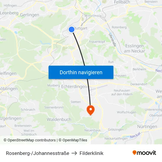 Rosenberg-/Johannesstraße to Filderklinik map