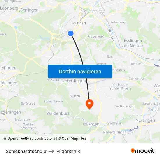 Schickhardtschule to Filderklinik map