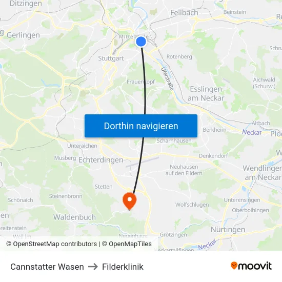 Cannstatter Wasen to Filderklinik map