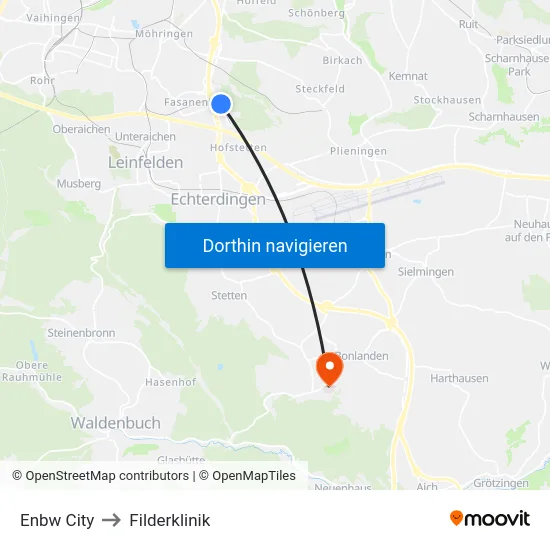 Enbw City to Filderklinik map