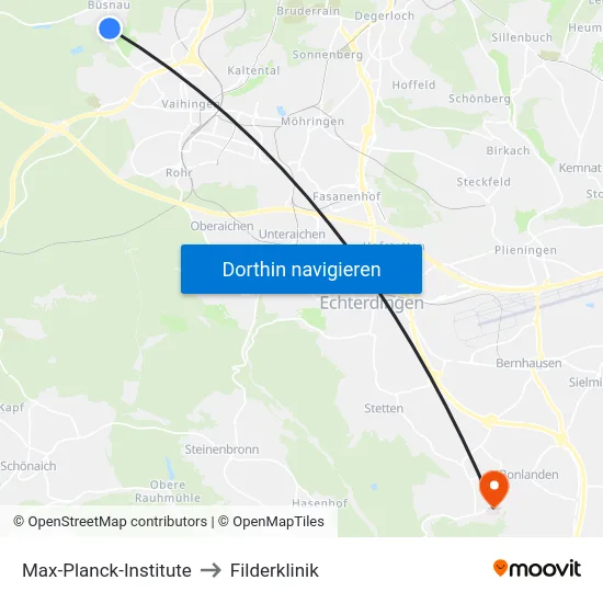 Max-Planck-Institute to Filderklinik map