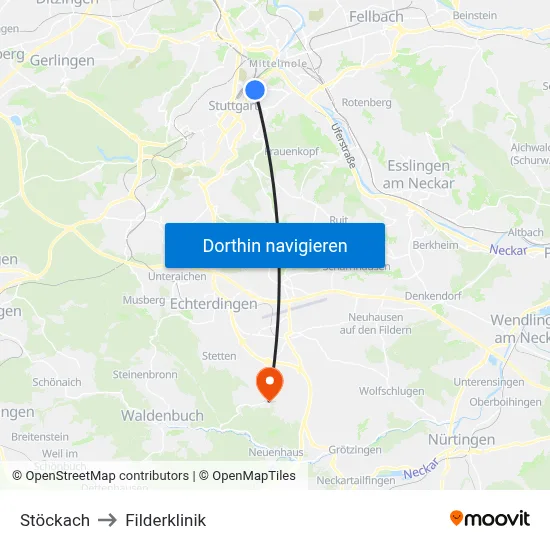 Stöckach to Filderklinik map