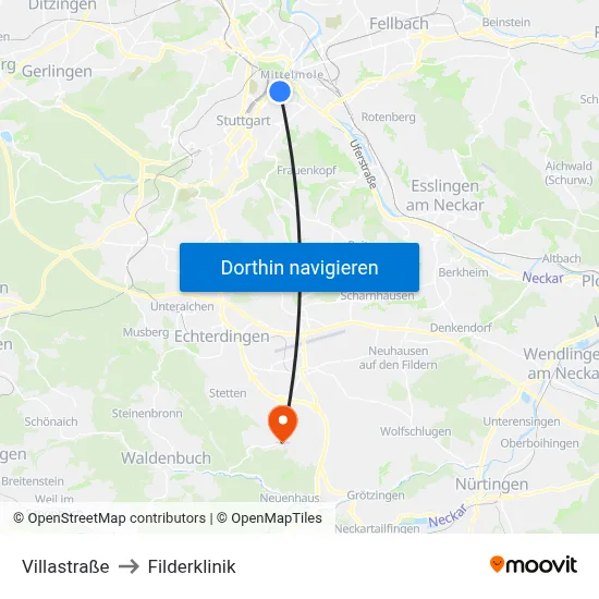 Villastraße to Filderklinik map