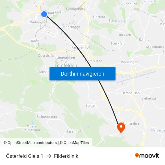 Österfeld Gleis 1 to Filderklinik map