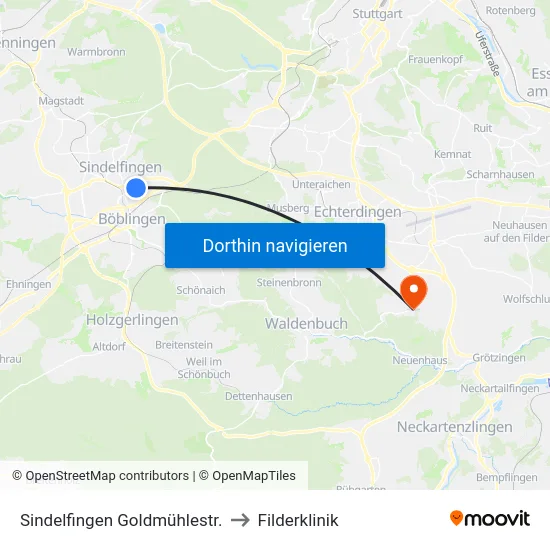 Sindelfingen Goldmühlestr. to Filderklinik map