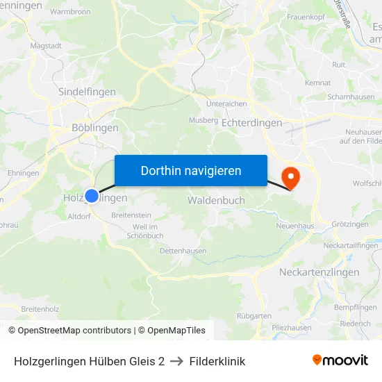 Holzgerlingen Hülben Gleis 2 to Filderklinik map