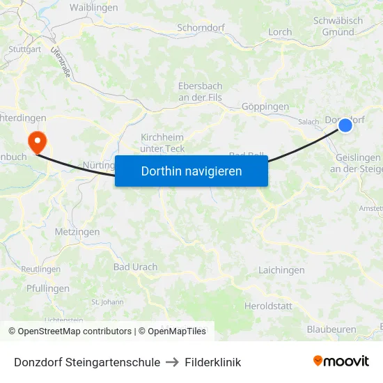 Donzdorf Steingartenschule to Filderklinik map