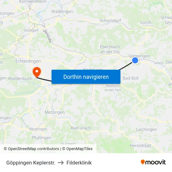 Göppingen Keplerstr. to Filderklinik map
