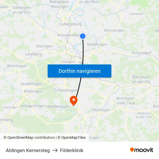 Aldingen Kernersteg to Filderklinik map