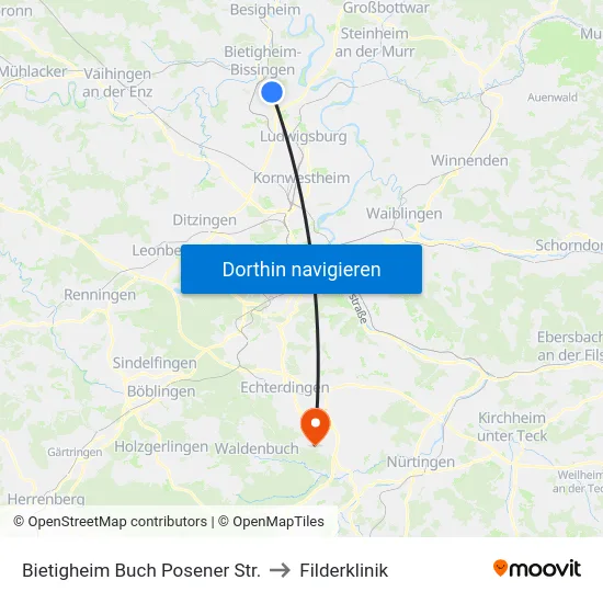 Bietigheim Buch Posener Str. to Filderklinik map