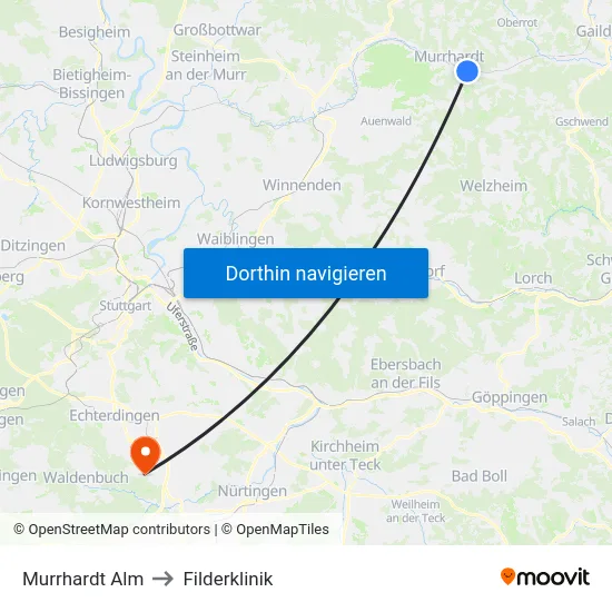 Murrhardt Alm to Filderklinik map